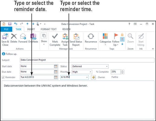 assign task with reminder outlook