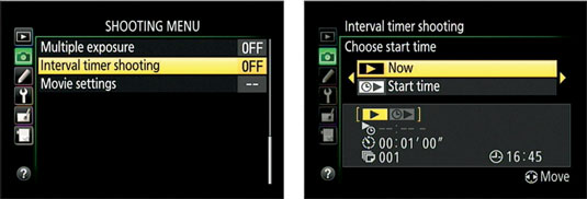 Display the Shooting menu, highlight Interval Timer Shooting.