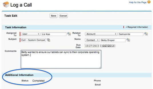 Logging a call in Salesforce.