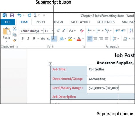 subscript and superscript in word