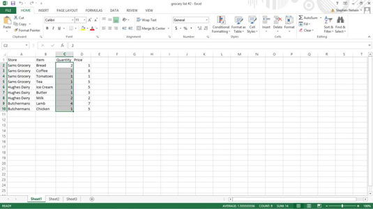 An open table in Microsoft Excel.