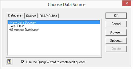 From the Data tab, choose From Other Sources→From Microsoft Query.
