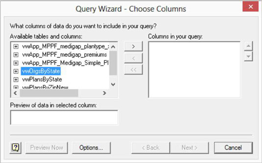 Select the database that you want to query from the directories list and then click OK.