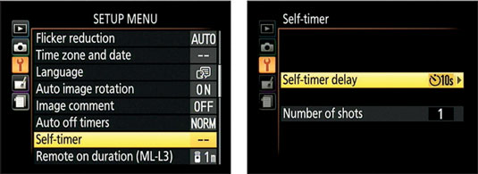 You can adjust the self-timer capture delay and the number of frames taken with each press of the s
