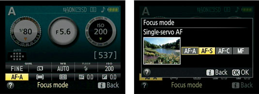 You can access all four Focus mode settings only in the P, S, A, and M exposure modes.