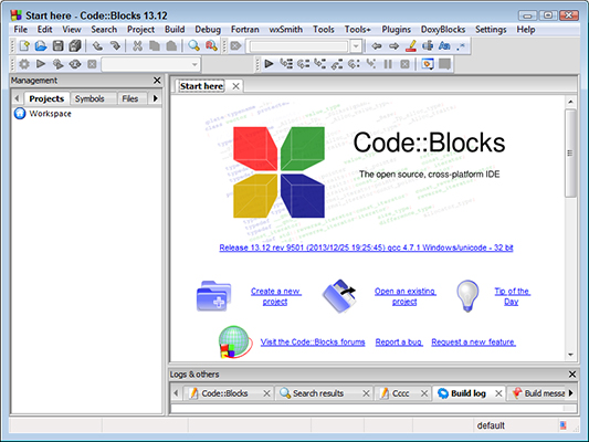 Code Blocks start screen.