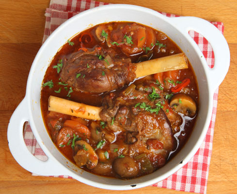 braised lamb shanks with cannellini beans.