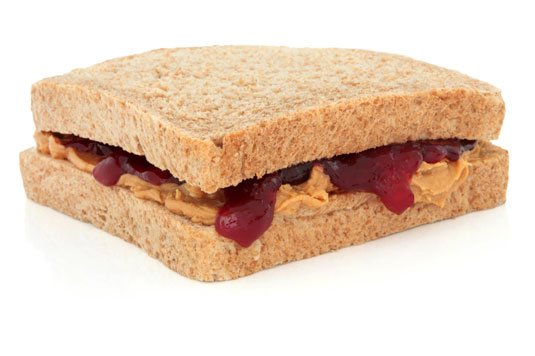 A peanut butter and jelly sandwich.