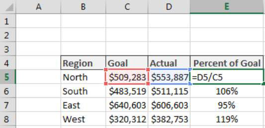 Calculating Percent Of Goal In Excel Dummies