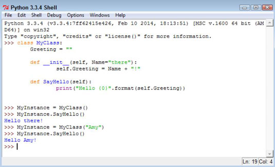 Type MyInstance.SayHello() and press Enter.