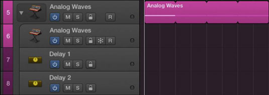 <i>Track stacks,</i> an innovation in Logic Pro X, help you organize your tracks by placing them as subtracks within a main track.