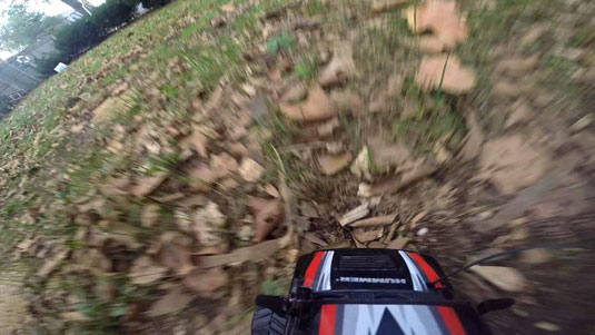 GoPro mounted to a radio-controlled car captured with normal exposure.