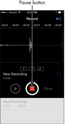A blue line moving from left to right shows that you’re in recording mode.