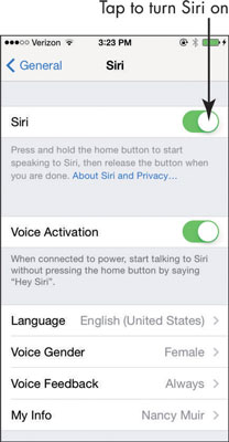 In the dialog, tap the On/Off switch to turn Siri on.