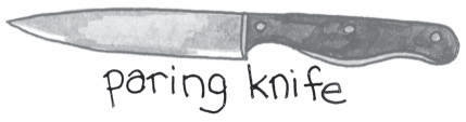 A <i>paring knife</i> has a blade from 2 to 4 inches long.