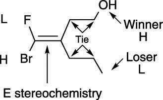 Determining the priorities of double-bond substituents in cases of ties.