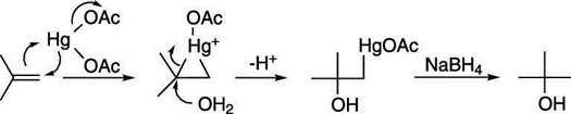 Oxymercuration-demercuration of an alkene.