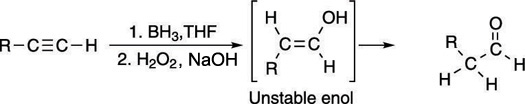 The hydroboration of an alkyne.