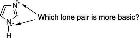 Comparing the basicities of the nitrogens in imidazole.