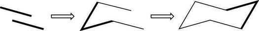 The steps involved in drawing the chair conformation of cyclohexane.