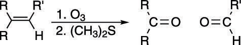 The ozonolysis of an alkene.