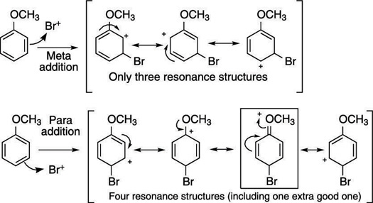 The relative stabilities of intermediate carbocations resulting from meta and para substitution of 