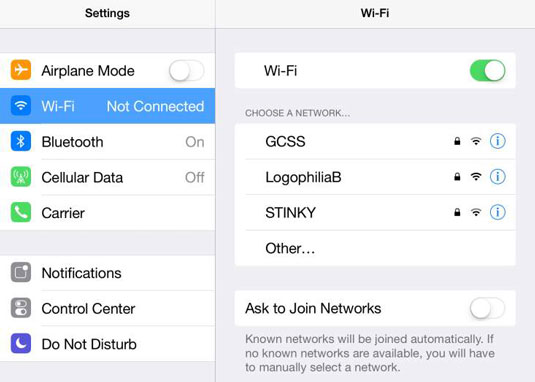 To make a Wi-Fi connection to the iPhone hotspot, display the list of wireless networks and then se
