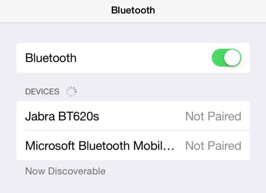 The device name appears in the Bluetooth screen when it becomes discoverable.