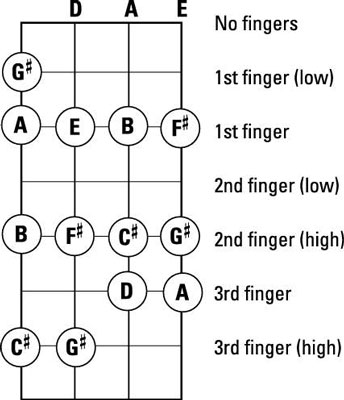 Finger positions on a fiddle when the music includes F# C# and G#
