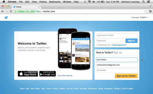 Use your web browser to navigate to the <a href="https://twitter.com">Twitter website</a>.