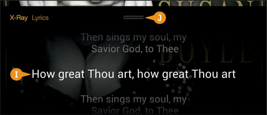 If your song includes X-Ray for Music, lyrics appear on-screen.