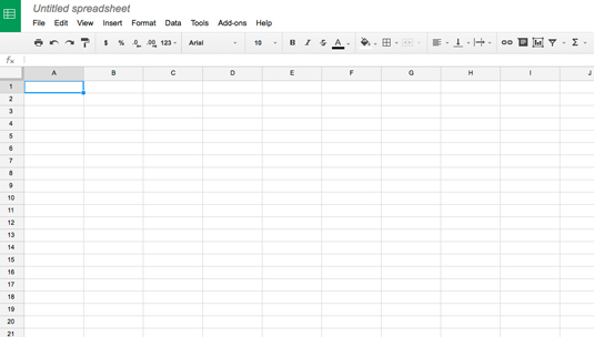 Figure 1: A blank Google Sheets document.