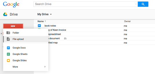 Figure 1: Upload a file to Google Drive.