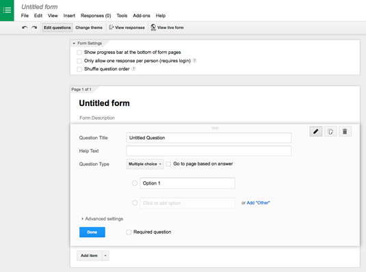 Figure 1: A blank Google form.