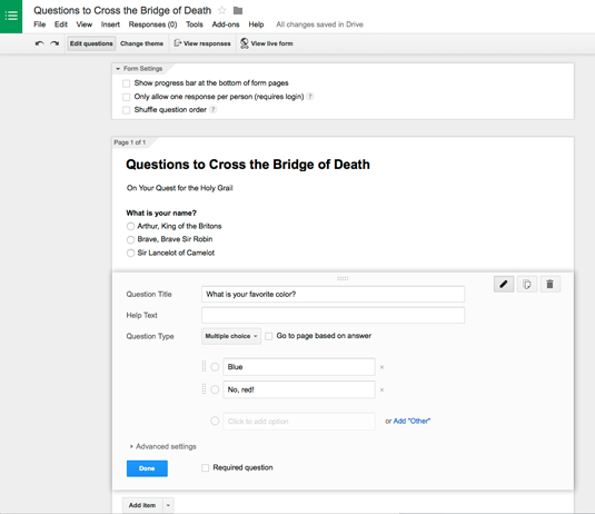 Figure 2: Typing in answer options for your question.