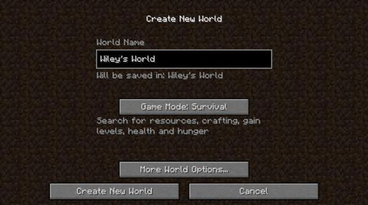 create a new world menu in minecraft