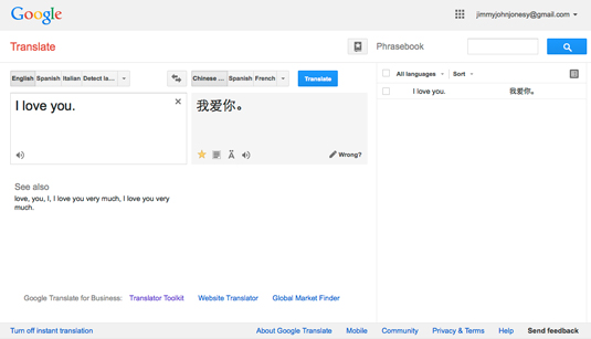 Figure 1: Google Translate’s Phrasebook in action.