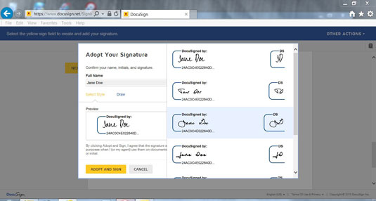 Select the style of signature you would like by clicking Change Style to the right of the Preview area.