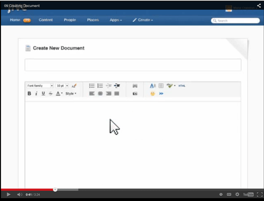 Choose Document from the drop-down menu. Jive opens a new screen for creating a document.