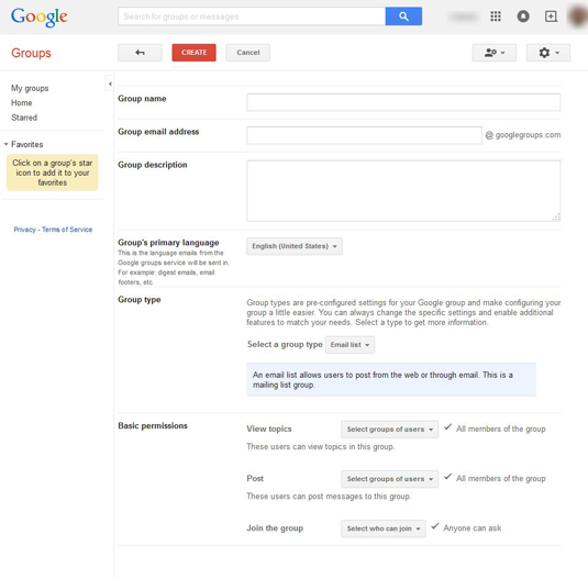 Figure 1: Set up a new Google group.