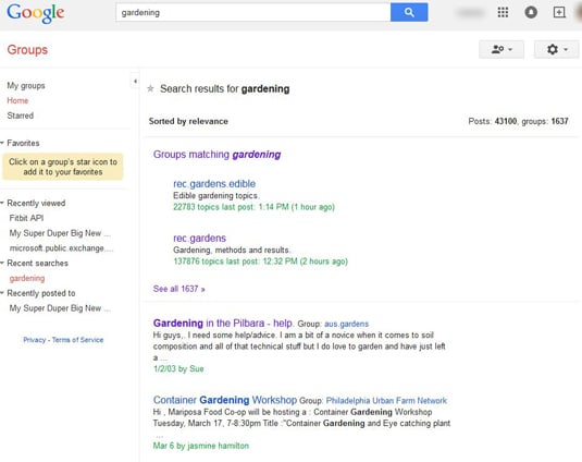 Figure 2: Your search results, broken down into groups and posts.