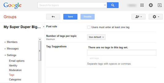 Figure 1: Setting tags for your group.