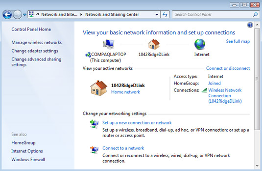 The Network and Sharing Center in Windows.