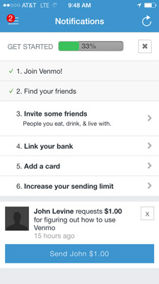 The notifications tab on the Venmo app.