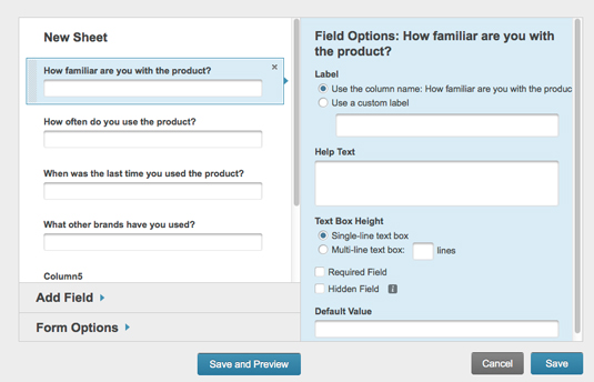 Figure 2: Modifying web form options.