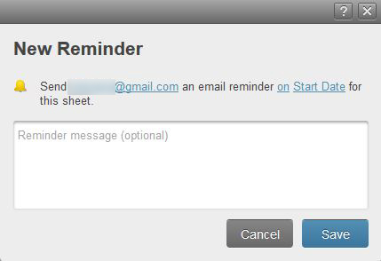 Figure 2: Set a new reminder in Smartsheet.