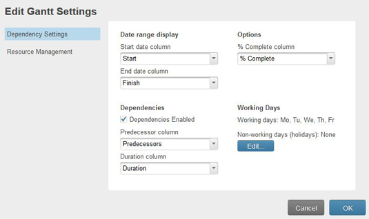 Figure 1: Enable dependences in your project sheet.