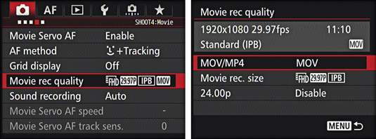 Rotate the Quick Control dial to highlight Movie Rec. Quality and then press the Set button.