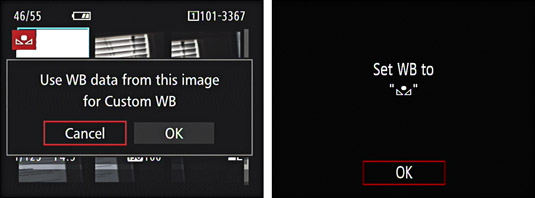 Choosing an image to create a custom white balance on a Canon camera