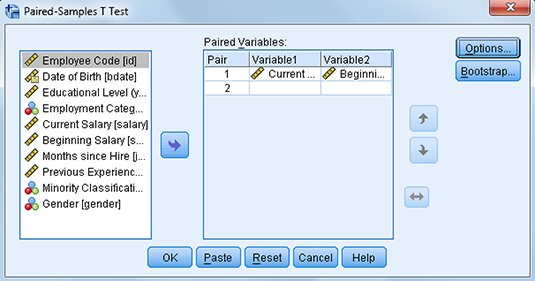 Completed Paired-Samples T Test dialog box.